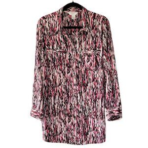 CJ Banks Longline Button Up Collared Tunic Blouse Top Plus Size 1X